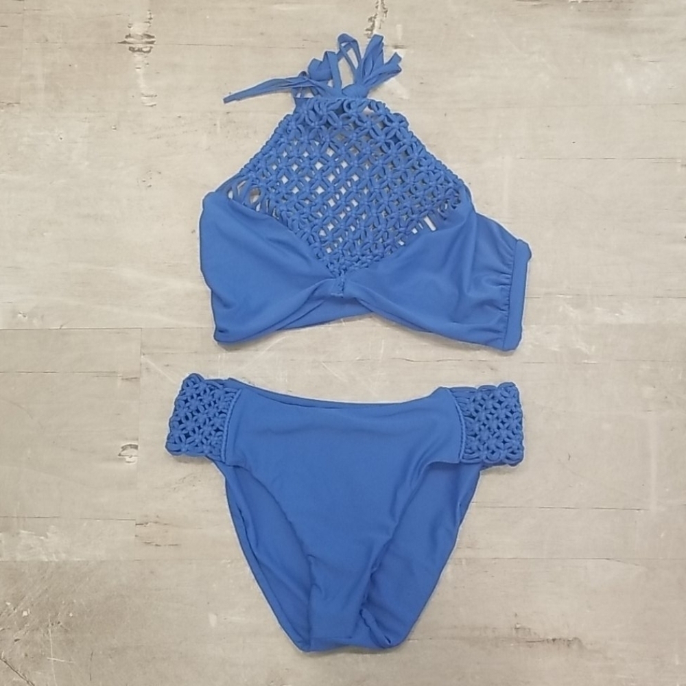 💕MIKOH💕 Macrame Bikini Set ~ Blue XL NWOT